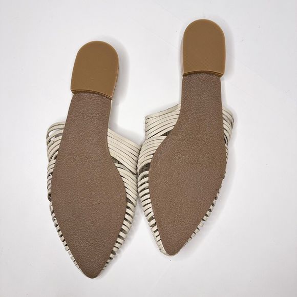Mattise Flats Mules Cream Vegan Leather Woven Size 10 Pointed Toe Slip On Cannes - Picture 7 of 8